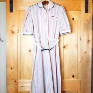 Vintage Kenny Classics Striped Belted Shirt Dress
